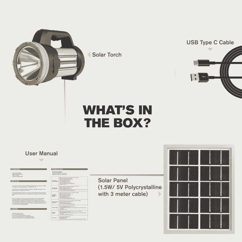 Sun King Portable Rechargeable Solar Torch Pro With Solar Panel