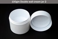 100gm Double Wall Cream Jar - Plastic, 100gm Size, White Color - 1 Year Warranty, Round Shaping Mode, Ideal For Cream Storage And Dispensing