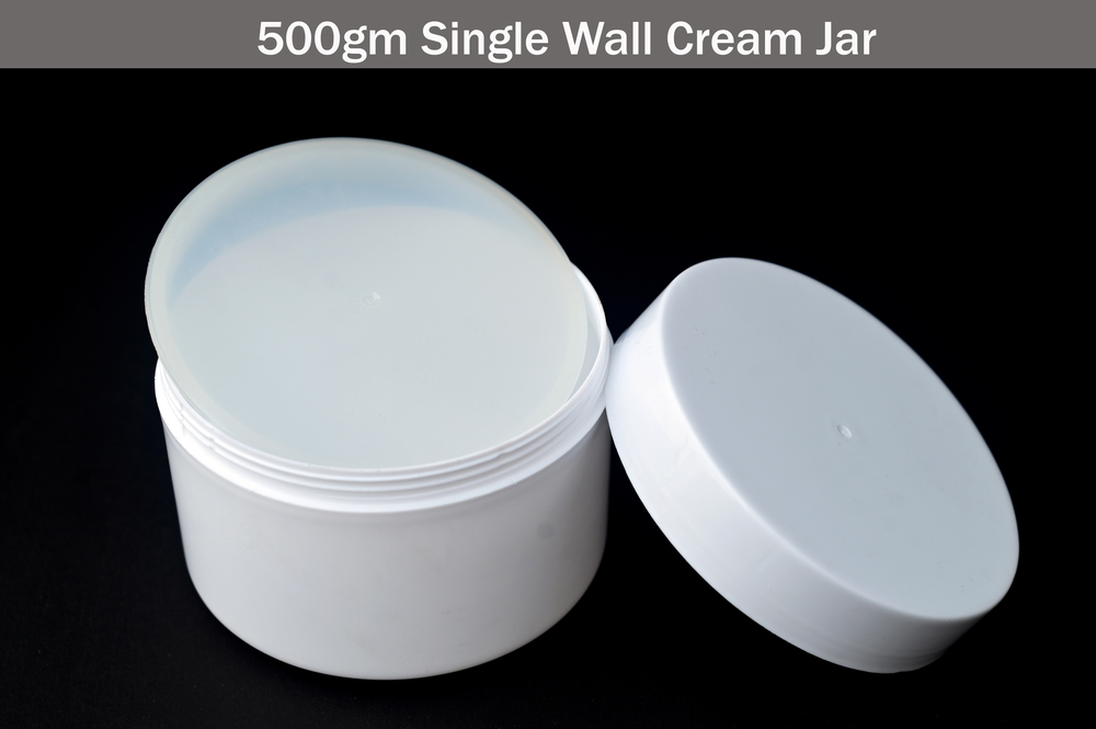 500gm Single Wall Cream Jar - Plastic Material, 500gm Size, White Color, Round Shape | 1 Year Warranty, Ideal For Cream Storage