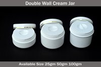 Double Wall Cream Jar - Plastic, Standard Size, White Color | Round Shape, 1-year Warranty, Ideal For Cream Storage And Dispensing
