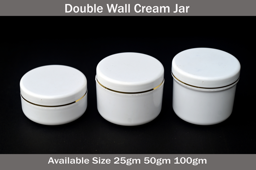 Double Wall Cream Jar - Plastic, Standard Size, White Color | Round Shape, 1-year Warranty, Ideal For Cream Storage And Dispensing