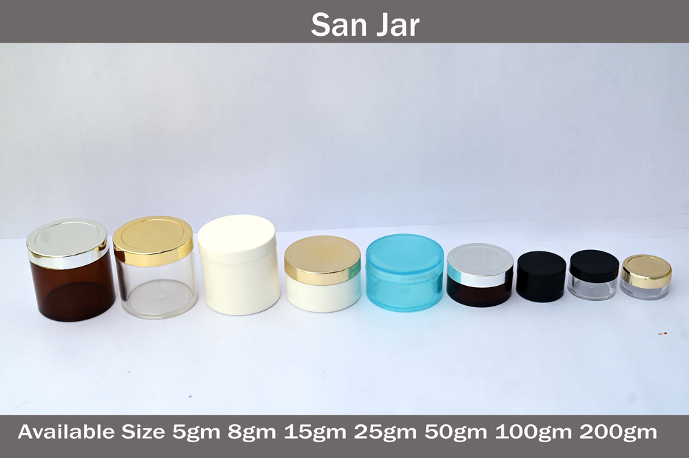 San Jar - Plastic, 8-100gm Size | Transparent Color, Rigid Hardness, Round Shape, 1-year Warranty Cream Jar