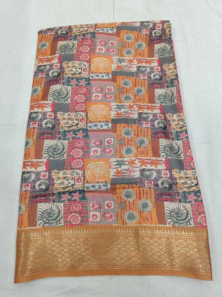 Dola Silk Saree - Silk Fabric Blouse Cut Multicolor Traditional Printed Design | Skin Friendly Washable Ideal For Summer