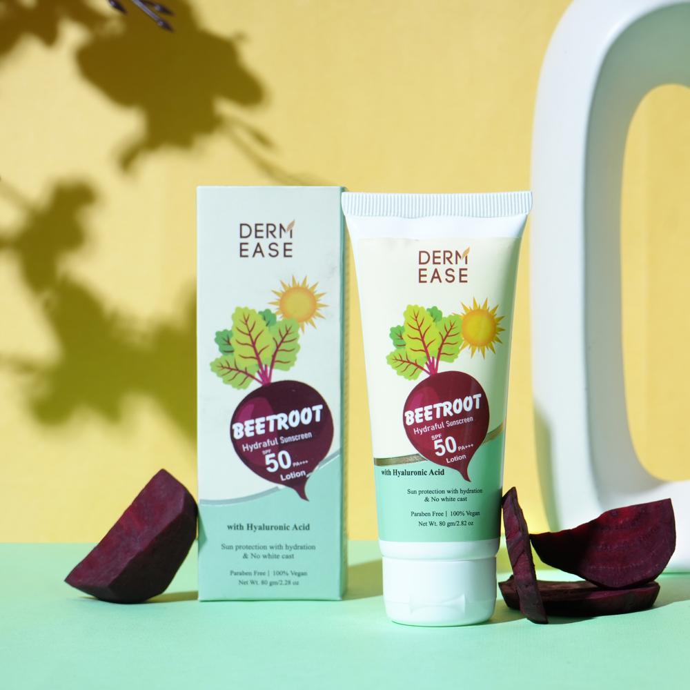 Beetroot Sunscreen Spf 50 Lotion - Herbal Cream, All Skin Types | Broad Spectrum Protection, Deep Hydration, Brightening Beetroot Extract
