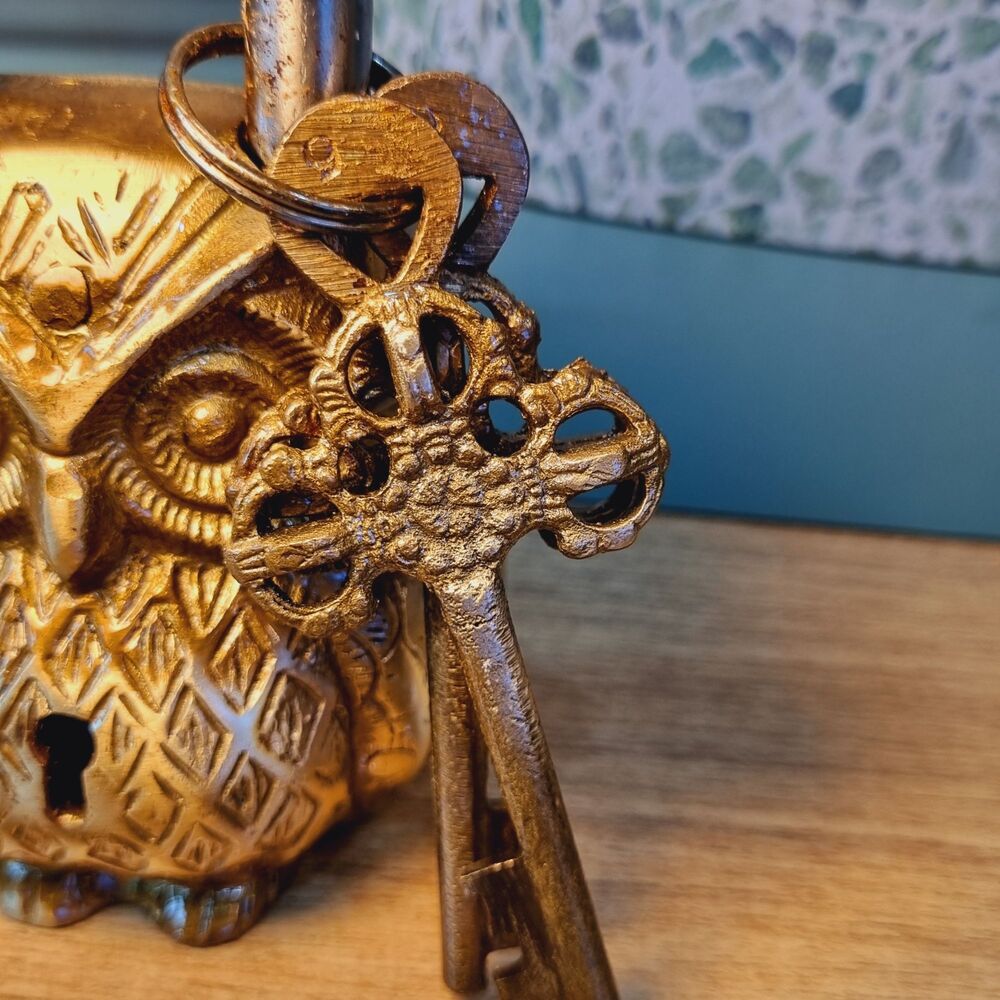 Owl Design Yellow Functional Brass Lock With 2 Keys