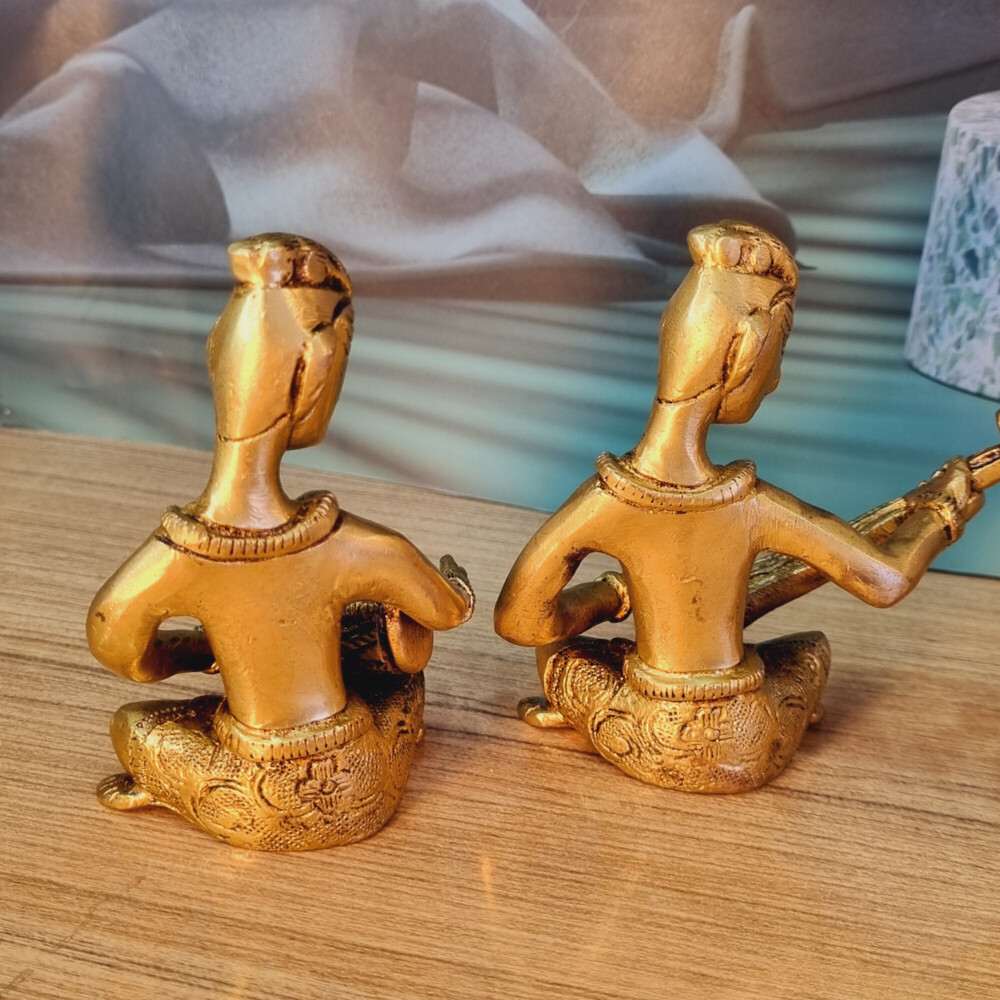Aakrati Decorative Four Sitting Statue Of Musician In Antique Finish - Brass Made Home Decor Table Showpiece Metal Gift Craft