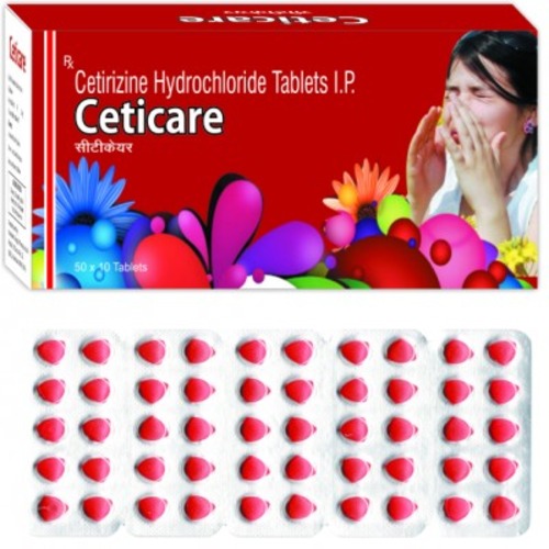 Cetirizine Hydrochloride Tablet - 10mg Heart-shaped Film Coated Tablets | Antiallergic For Sneezing, Itching, And Watery Eyes, Store In Cool & Dry Place