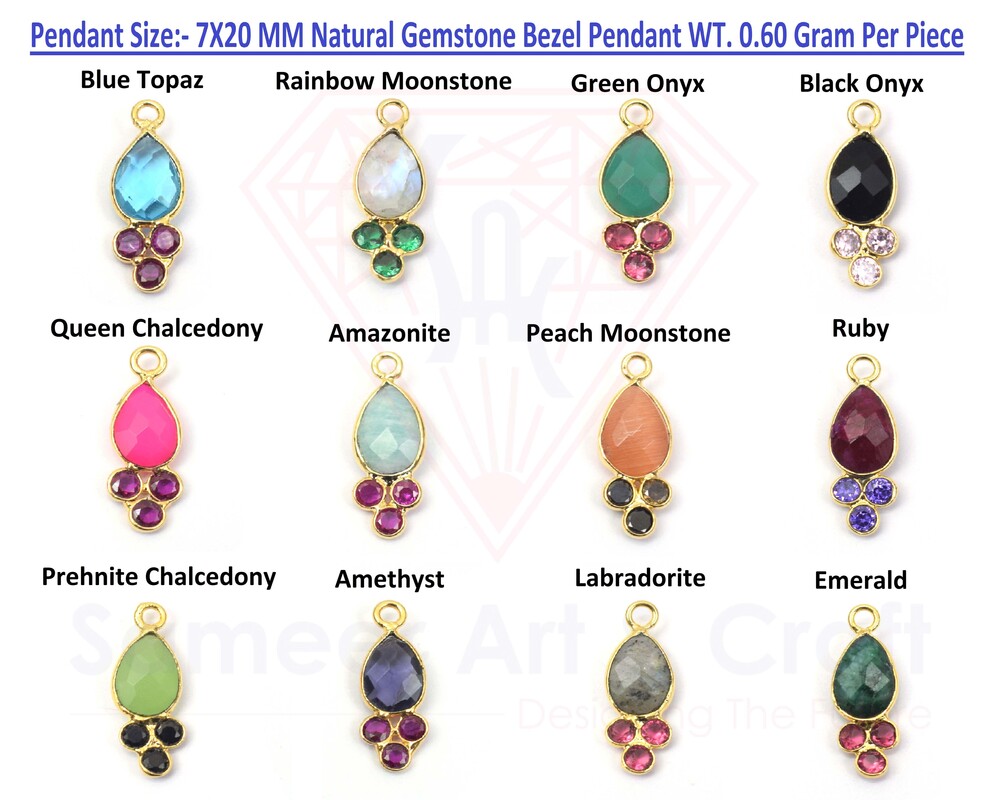 Natural Gemstone With 18K Gold Plated Handmade Pear Shape Bezel Pendant