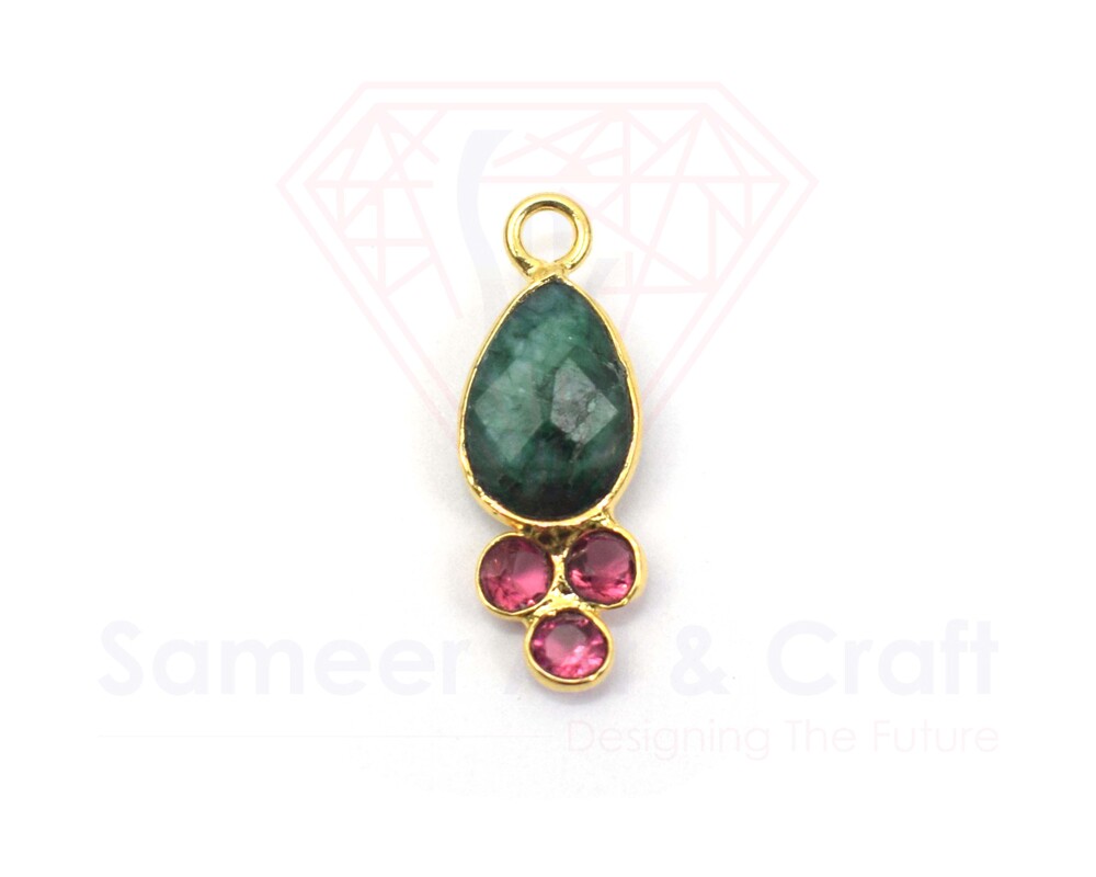 Natural Gemstone With 18K Gold Plated Handmade Pear Shape Bezel Pendant