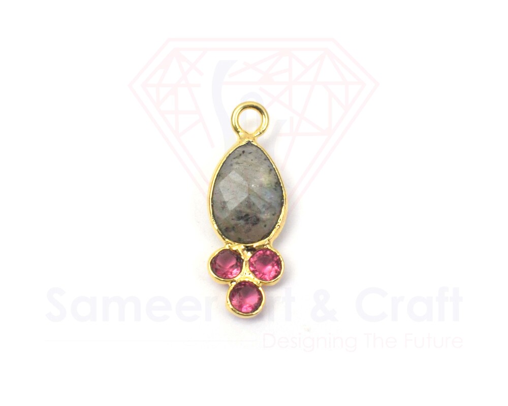 Natural Gemstone With 18K Gold Plated Handmade Pear Shape Bezel Pendant