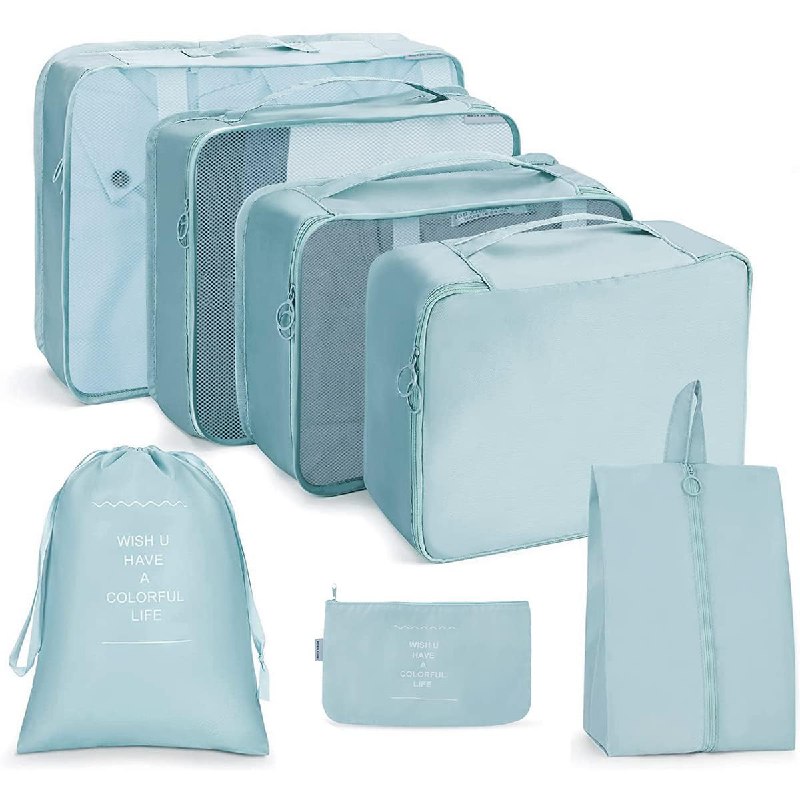 Travel Organizer 7 In 1 Travel Laundry Cosmetics - Multi Color, 300g Polyester Material | 7-piece Packing Cube Set, Includes Laundry Pouches & Bonus Shoe Bag