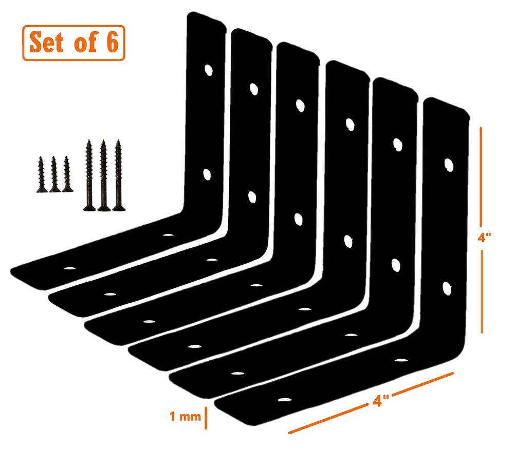 6 Pack 4" X 4" Iron Shelf Brackets, Metal Shelf Bracket, Modern Shelf Bracket