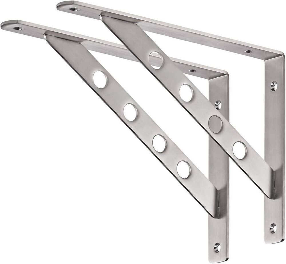 12", 2 pcs Stainless Steel Heavy Duty L Shaped Brackets Shelf Bracket Corner Brace 4mm Right Angle