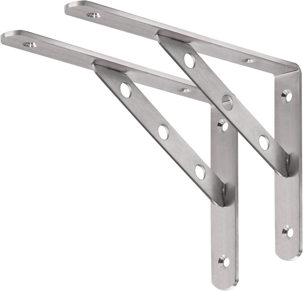 8", Heavy Duty Solid Shelf Support, Stainless Steel Shelf Bracket Right Angle DIY L Bracket, Max Load: 220 lb, Pack of 2