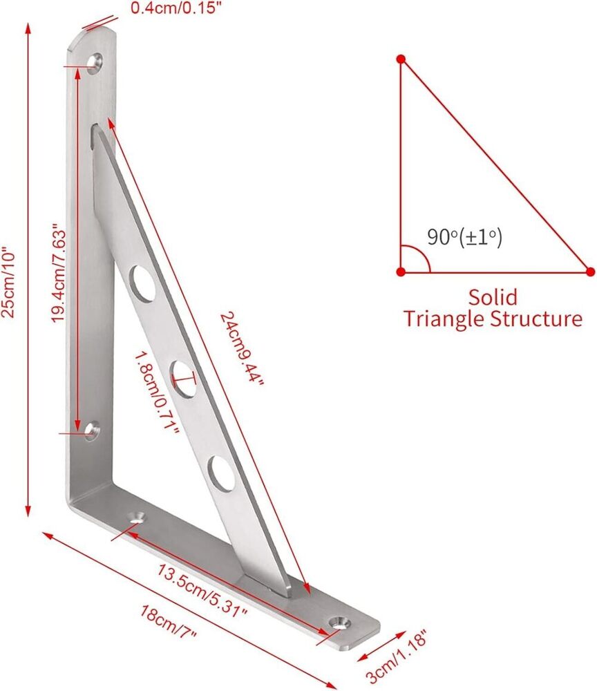 10", 2 Pack Heavy Duty Solid Shelf Support Corner Brace Joint Right Angle Bracket Stainless Steel Shelf Bracket L Bracket - Size: 10 Inch
