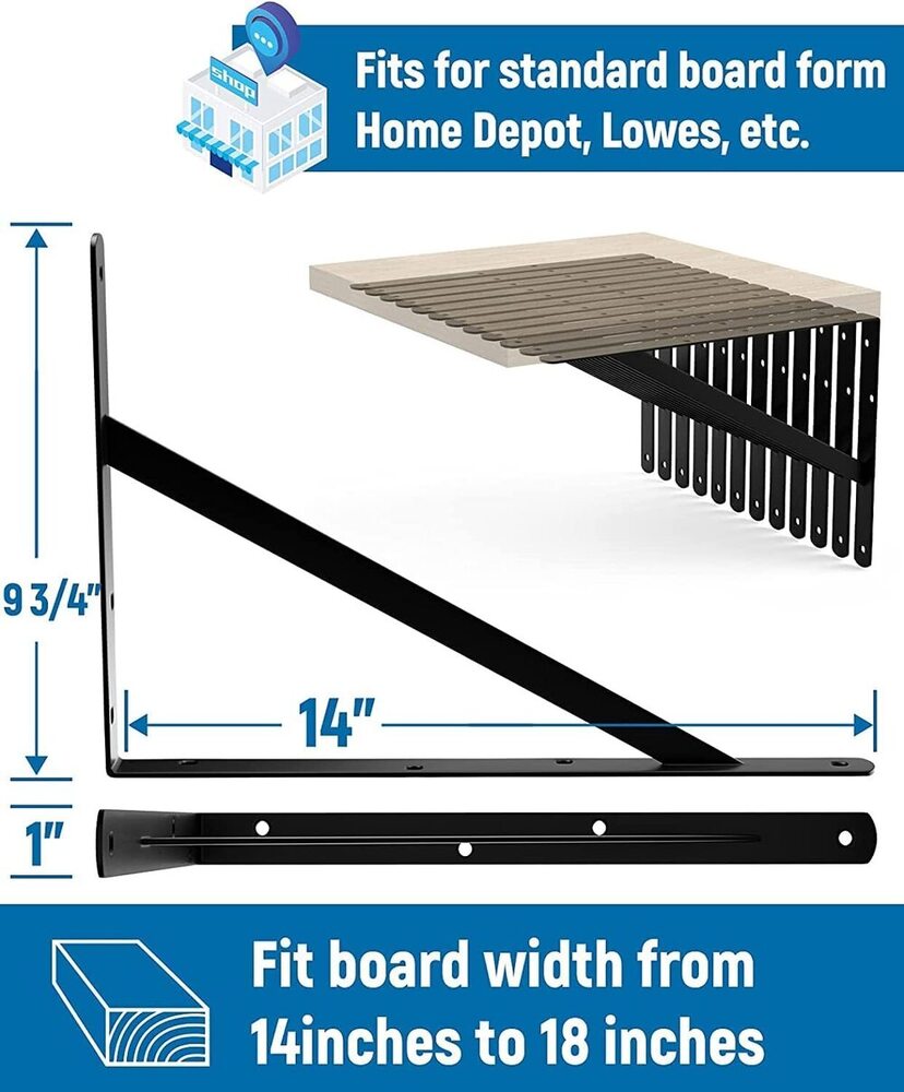 14 Inch 8 pack Shelf Brackets for DIY Floating Shelf, Heavy Duty L Brackets, 90 Degree Triangle Corner Bracket