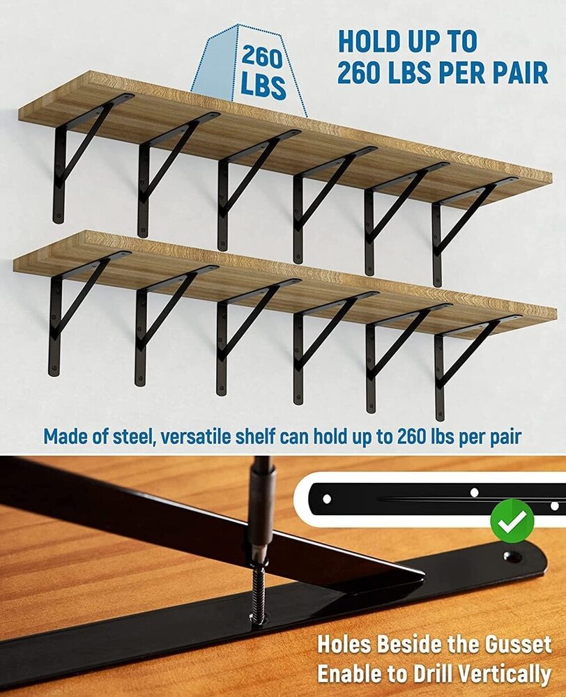 14 Inch 8 pack Shelf Brackets for DIY Floating Shelf, Heavy Duty L Brackets, 90 Degree Triangle Corner Bracket