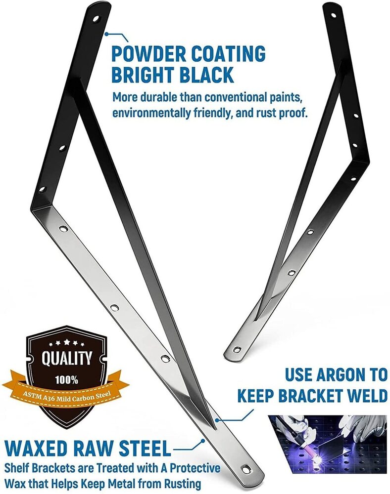 14 Inch 8 pack Shelf Brackets for DIY Floating Shelf, Heavy Duty L Brackets, 90 Degree Triangle Corner Bracket
