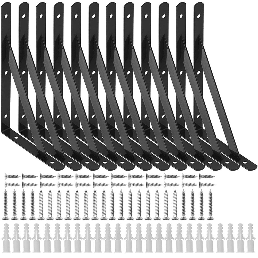 12 Pack 8 Inch Shelf Brackets Heavy Duty Steel Floating Shelf Bracket Shelf Supporter Bracket