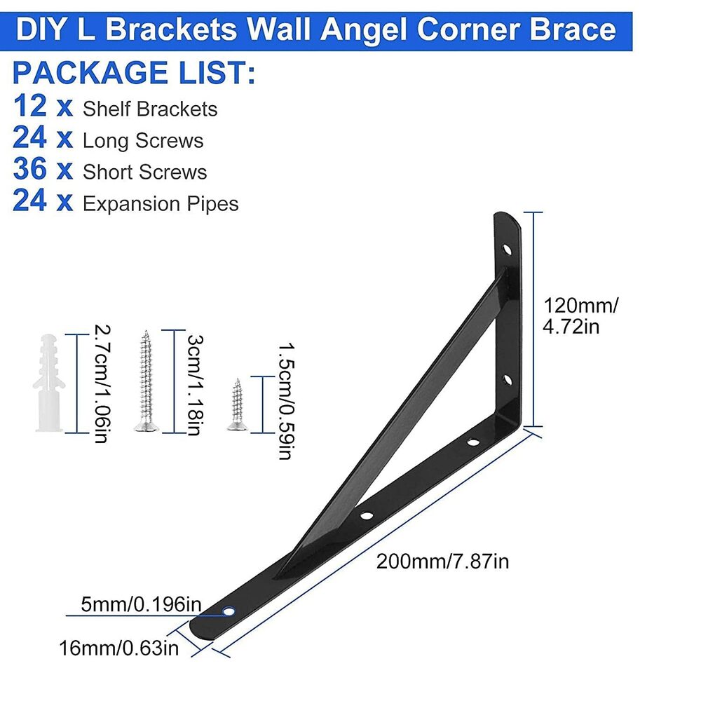Heavy Duty Steel Shelf Brackets - 8 Inch Size | 12 Pack Floating Shelf Supports, Durable Design For Maximum Stability