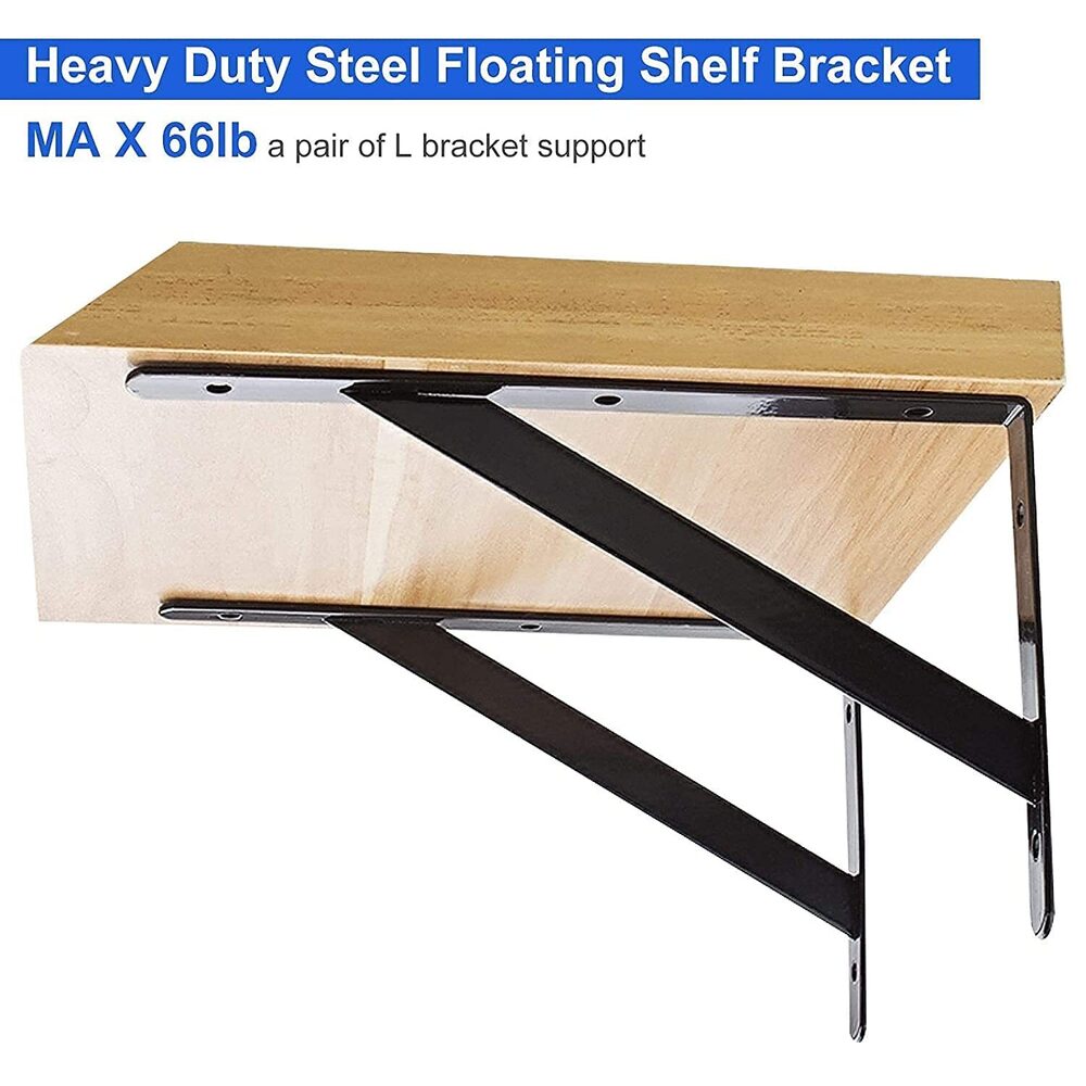 Heavy Duty Steel Shelf Brackets - 8 Inch Size | 12 Pack Floating Shelf Supports, Durable Design For Maximum Stability