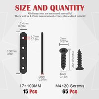 Straight Bracket Stainless Steel Black Straight Flat Brace Mending Repair Flat Plates with Screw (100mm, 15 Pack)