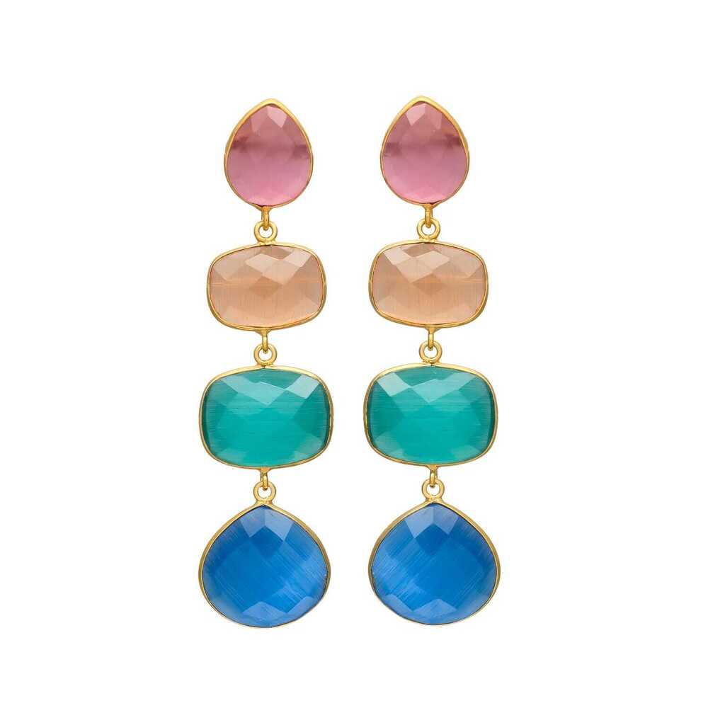 New Arrival Multicolor Gemstone Drop Earrings with Gold Finish