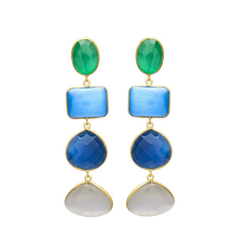 New Arrival Long Statement Earrings with Faceted Multicolor Gems