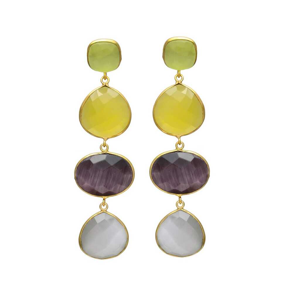 New Arrival Layered Gemstone Earrings with a Gold-Plated Finish