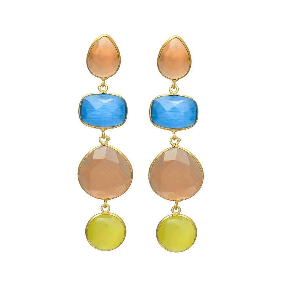 New Arrival Stunning Gold-Finish Earrings with Multicolored Faceted Gems