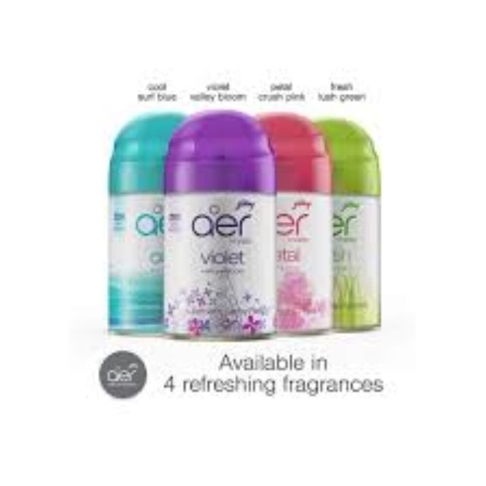 Godrej Automatic Freshner Refill - Air Freshener, 225ml | Violet, Lush Green, Cool, Petal | Flexible 10-40 Minutes Timer, Intensity Control