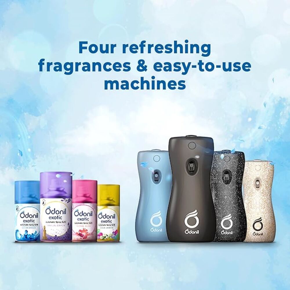 Odonil Automatic Room Freshner Refill - Air Freshener, 225ml, Sansual Dahlia & Floral Bliss, Ocean Breeze & Glod Jasmin, Direct Use Function