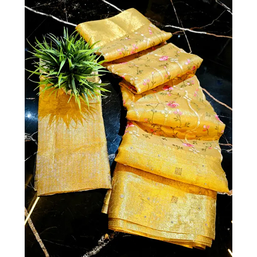 Banarsi Soft Rambow Embroidery Design Manglam Kota Check Naine Tara Tissue Paper Silk Saree