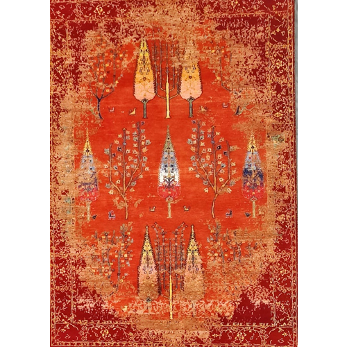 Hand Knotted Rug - 240X170 cm, Red Beige Modern Design, Customizable Shape, Hand Washable, Available in Various Thicknesses