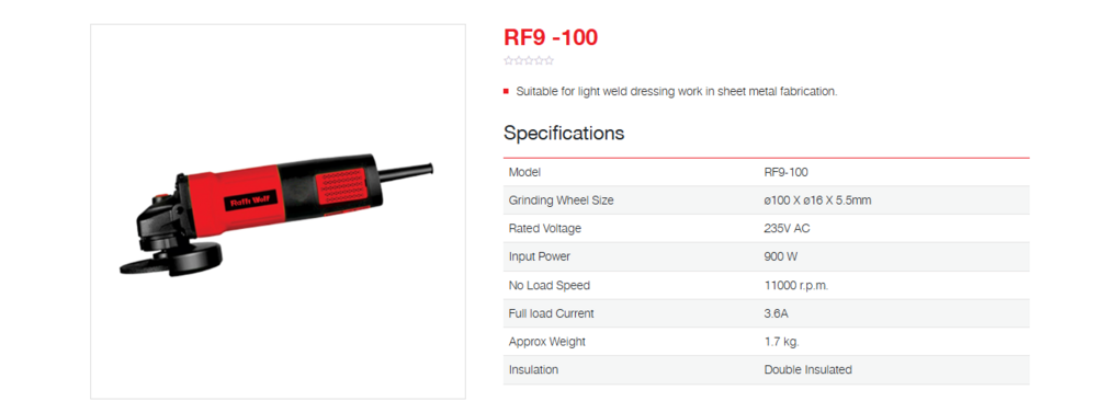 Ralli Wolf 100mm Angle Grinder (Rf9-100) - Application: Grinding