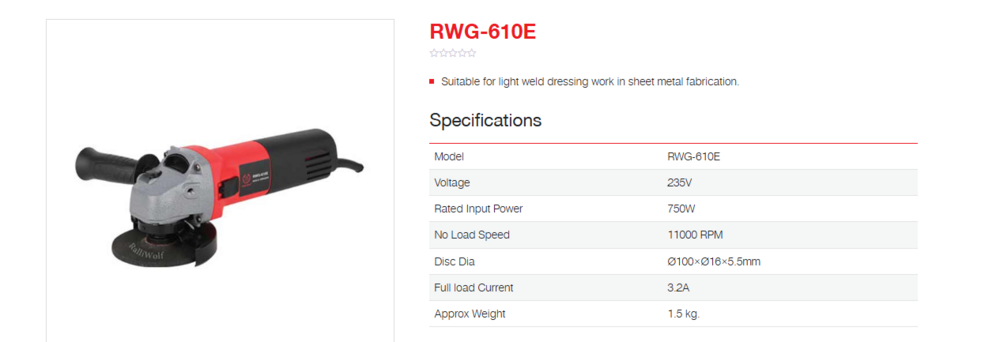 Ralli Wolf 100mm Angle Grinder (RWG610E)