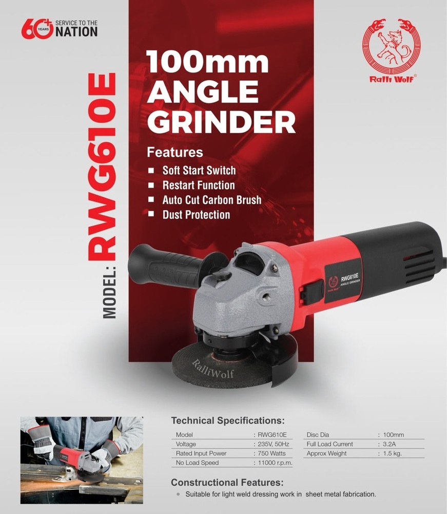 Ralli Wolf 100mm Angle Grinder (RWG610E)