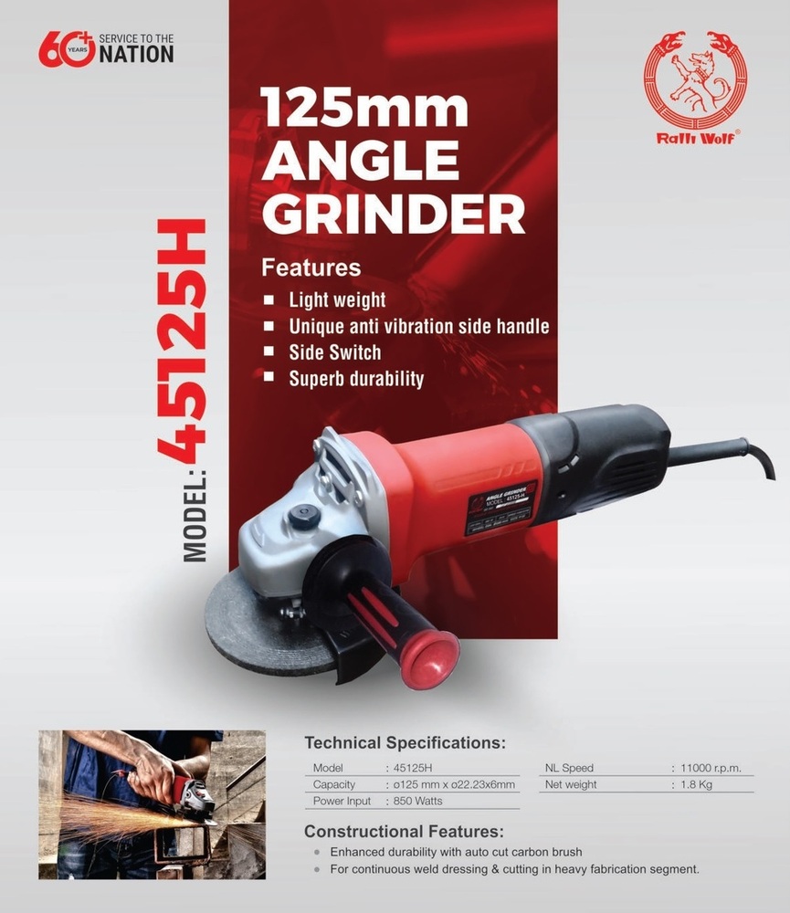 Ralli Wolf 125mm Angle Grinder (45125H)