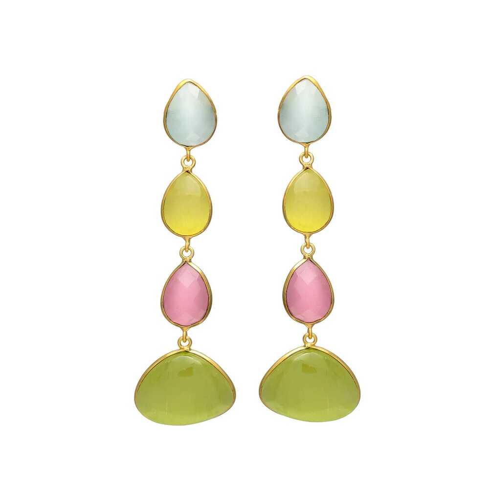 New Arrival Unique Long Earrings with Vibrant Gemstones in Gold Finish