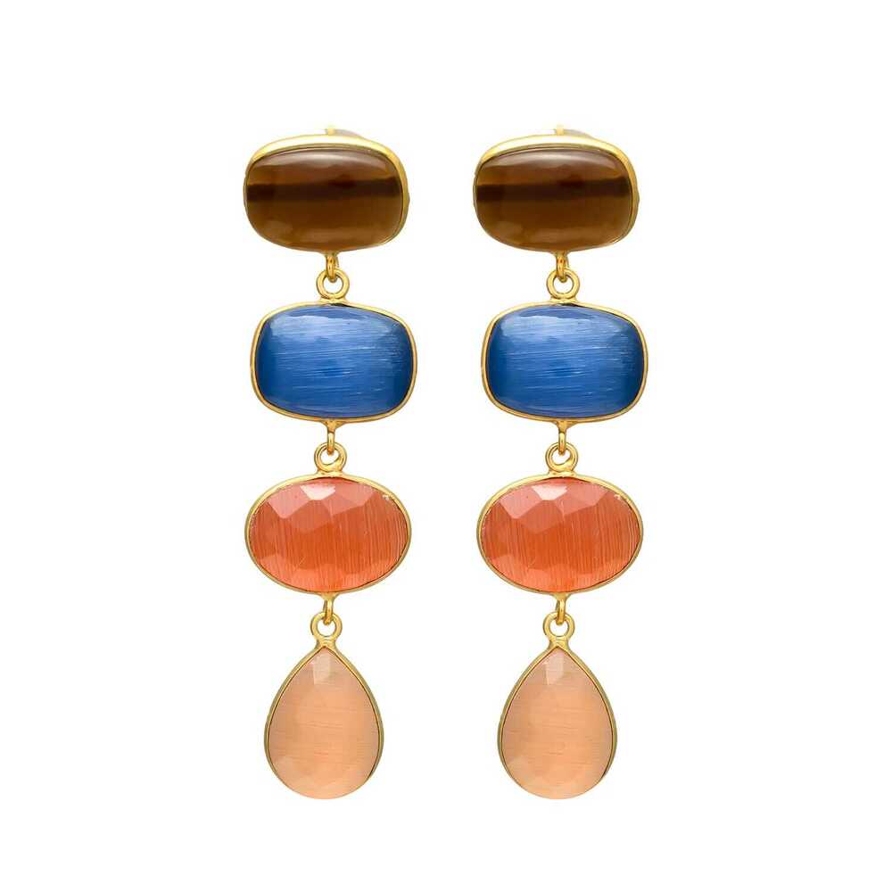 New Arrival Gold-Finished Dangling Earrings with Bright Faceted Details