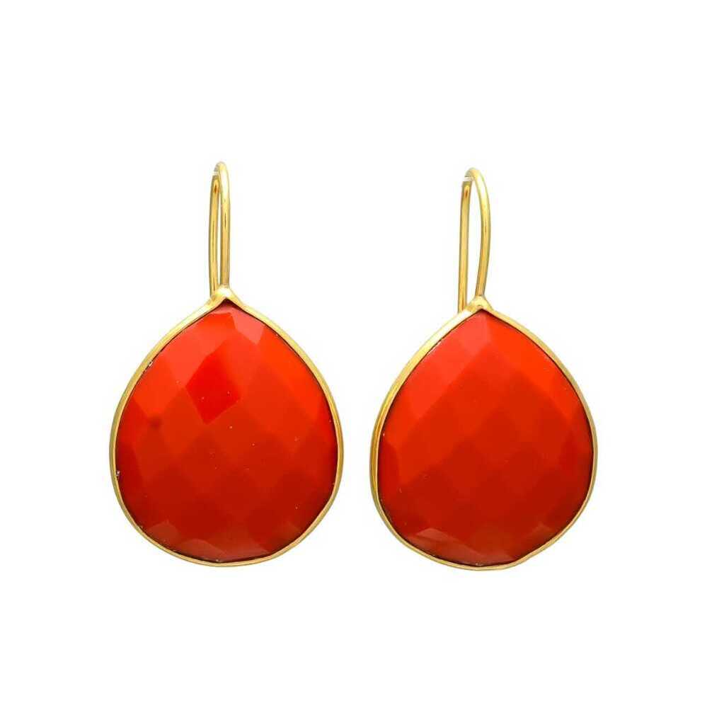 New Arrival Golden Hook Red Onyx Gemstone Tear Drop Earring Set