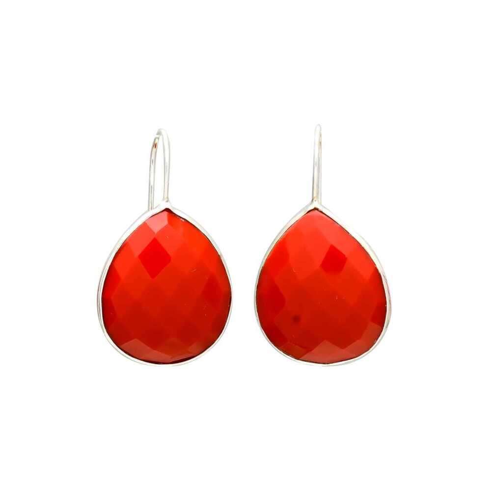 New Arrival Silver Hook Red Onyx Gemstone Tear Drop Earring Set