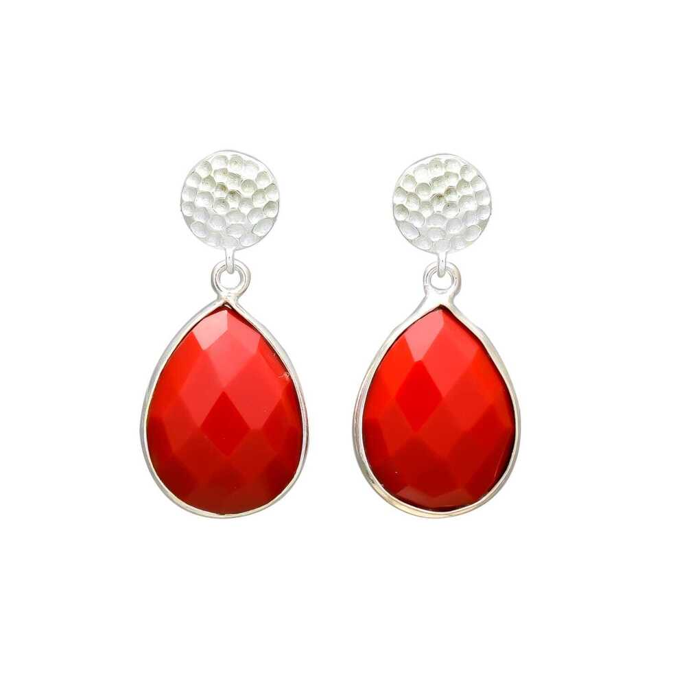 New Arrival Silver Stud Red Onyx Gemstone Tear Drop Earring Set