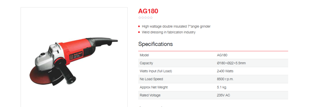 Ralli Wolf 180mm Angle Grinder (AG180)