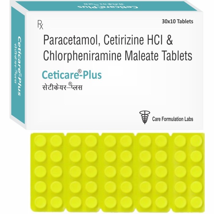 Paracetamol, Cetirizine Hcl,&  Chlorpheniramine Maleate - Drug Type: General Medicines