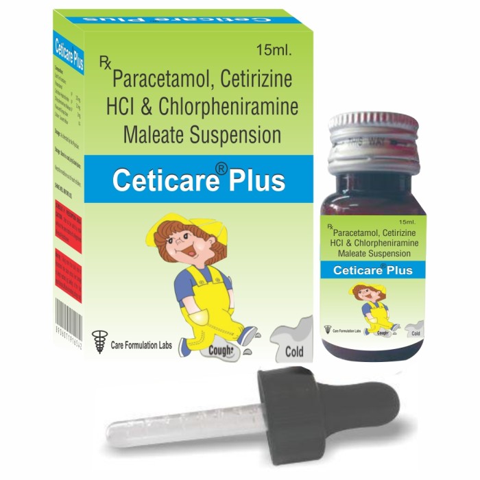 Each ml contains: Paracetamol  I.P 125MG + Cetirizine HCL I.P 2.5MG + Phynlephrine HCL I.P 2.5MG DROP
