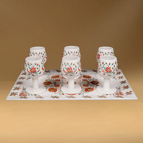 Marble Agra Glasses With Tray
