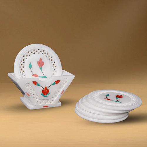 Marble Net Inlay Flower Coaster - Material: Stone