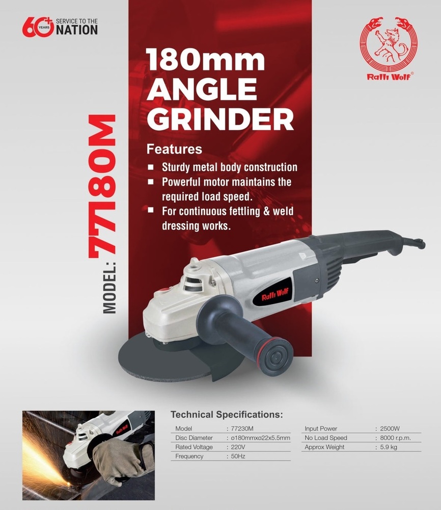 Ralli Wolf 180mm Angle Grinder (77180m) - Application: Grinding