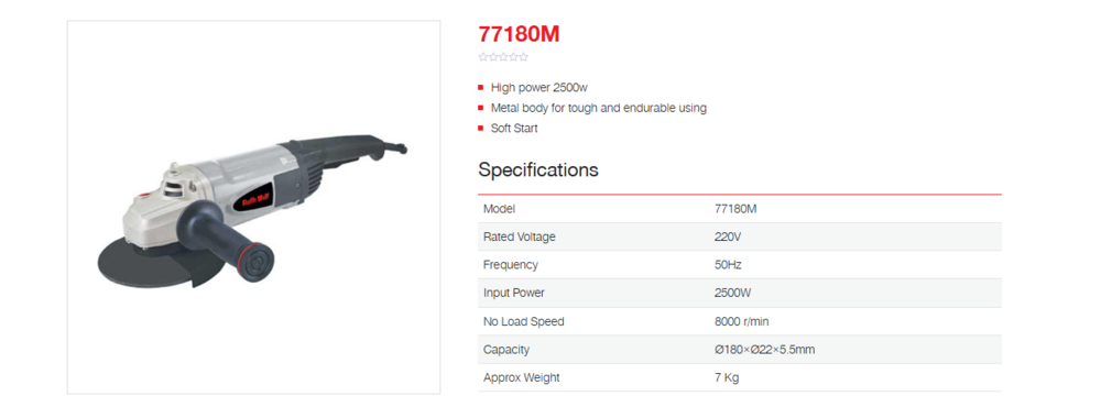 Ralli Wolf 180mm Angle Grinder (77180m) - Application: Grinding